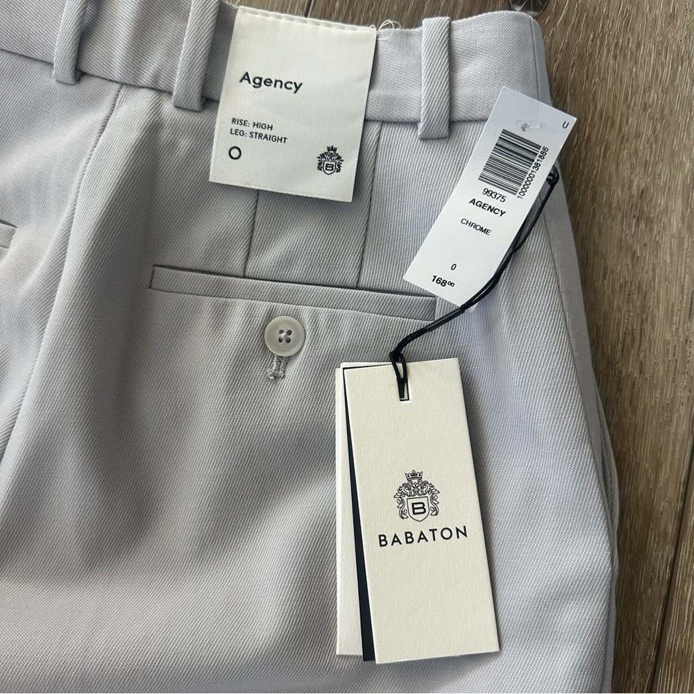 NWT Aritzia Babaton Wool Agency Pant Chrome Light Grey Wide Leg Trousers Size 0 - Picture 4 of 4